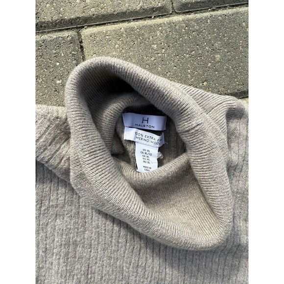 Halston Turtleneck Sweater Women Gray 100% Extra Fine Merino Wool Luxury Cozy XL - Picture 2 of 5